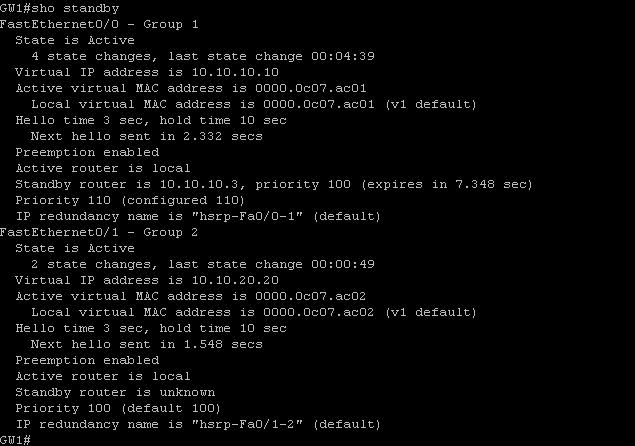 redundancy protocols HSRP (Hot Standby Router Protocol) show standby on active router cisco