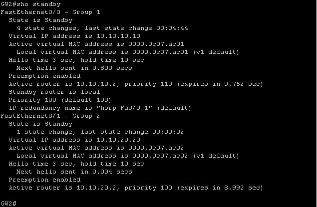 redundancy protocols HSRP (Hot Standby Router Protocol) show standby on standby router cisco